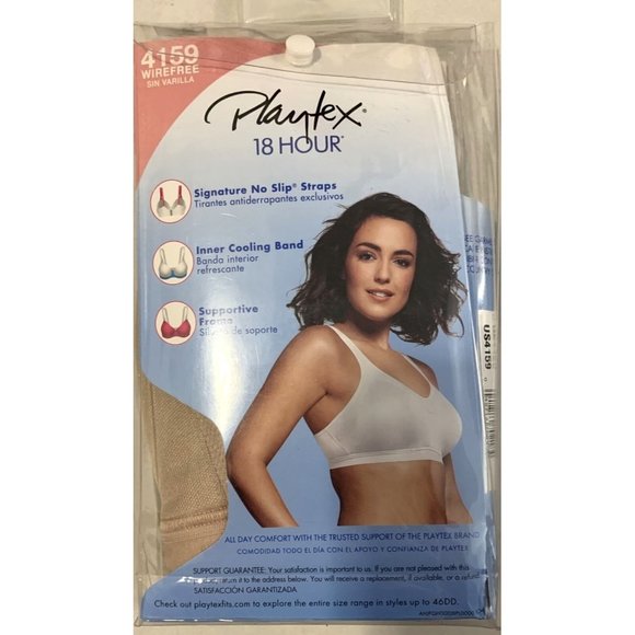Playtex 18 Hour Womens Bra Size 42C Nude Wireless Cooling Band No Slip Strap - Picture 2 of 8